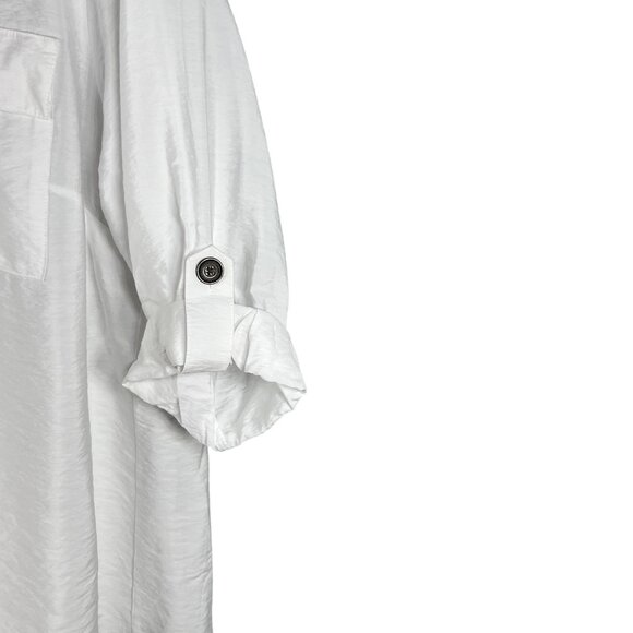 Beverly Drive NWT Women 2X Winter White Blouse Hidden Placket 3/4 Tab Sleeve Top - Picture 4 of 14